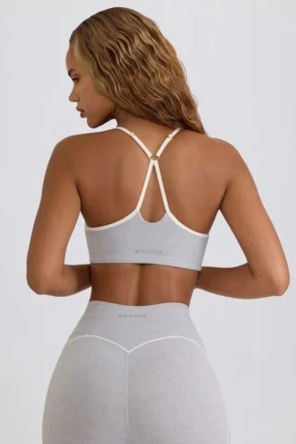 Soutien-gorge de sport Soft Active à encolure en cœur, gris chiné