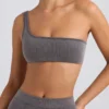 Soutien-gorge de sport à une bretelle en gris anthracite délavé Soutien-gorge de sport à une bretelle en gris anthracite délavé