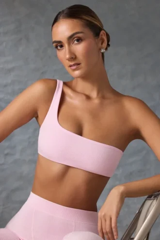 Soutien-gorge de sport à une bretelle en rose glacé délavé
