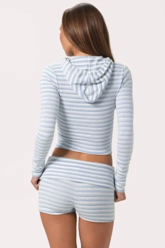 Mini-short en jersey côtelé à rayures bleues