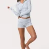 Mini-short en jersey côtelé à rayures bleues Mini-short en jersey côtelé à rayures bleues