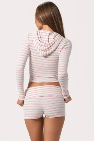Mini-short en jersey côtelé à rayures roses
