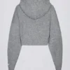 Sweat à capuche court zippé en maille douce, gris