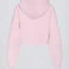Sweat à capuche court zippé en maille douce, rose pâle