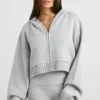 Sweat à capuche court zippé en maille épaisse TRUE, gris chiné Sweat à capuche court zippé en maille épaisse TRUE, gris chiné