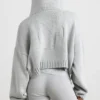 Sweat à capuche court zippé en maille épaisse TRUE, gris chiné Sweat à capuche court zippé en maille épaisse TRUE, gris chiné