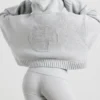 Sweat à capuche court zippé en maille épaisse TRUE, gris chiné Sweat à capuche court zippé en maille épaisse TRUE, gris chiné
