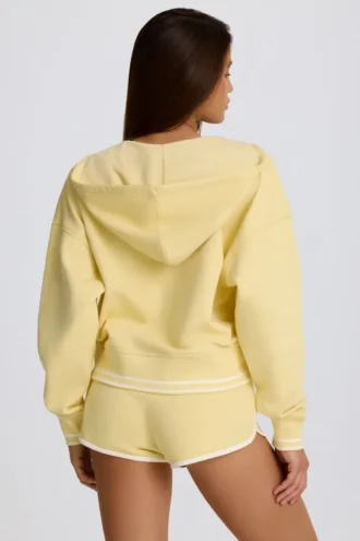 Sweat à capuche en jersey de coton à col en V, couleur citron