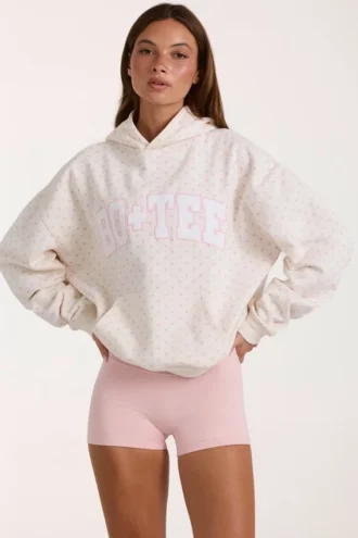 Sweat à capuche oversize avec appliqué, à pois ivoire
