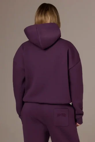 Sweat à capuche oversize brodé, couleur prune