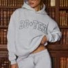 Sweat à capuche oversize brodé, gris chiné