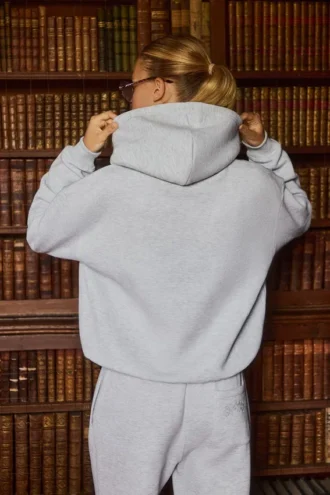 Sweat à capuche oversize brodé, gris chiné