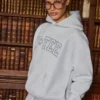Sweat à capuche oversize brodé, gris chiné