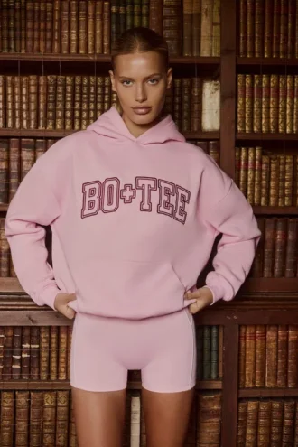 Sweat à capuche oversize brodé, rose poudré