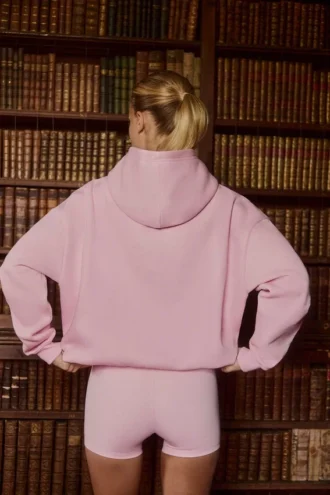 Sweat à capuche oversize brodé, rose poudré