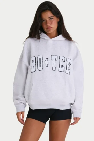 Sweat à capuche oversize en jersey de coton doux, gris chiné