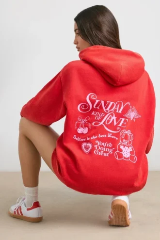Sweat à capuche oversize en jersey de coton doux, rouge