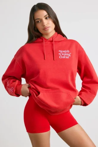 Sweat à capuche oversize en jersey de coton doux, rouge