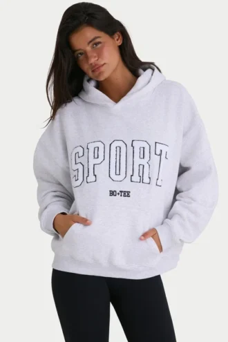 Sweat à capuche oversize en molleton de coton doux, gris marbré