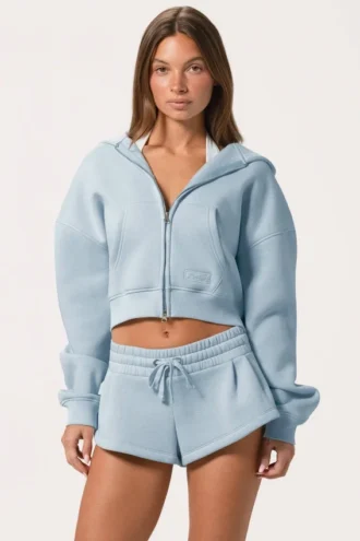 Sweat à capuche oversize zippé  en bleu poudre