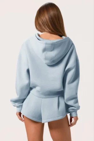 Sweat à capuche oversize zippé  en bleu poudre