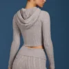 Sweat à capuche zippé en maille torsadée, gris chiné Sweat à capuche zippé en maille torsadée, gris chiné