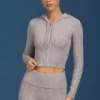 Sweat à capuche zippé en maille torsadée, gris chiné Sweat à capuche zippé en maille torsadée, gris chiné
