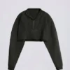 Sweat-shirt court en jersey de coton délavé à l’acide, couleur cendré Sweat-shirt court en jersey de coton délavé à l’acide, couleur cendré