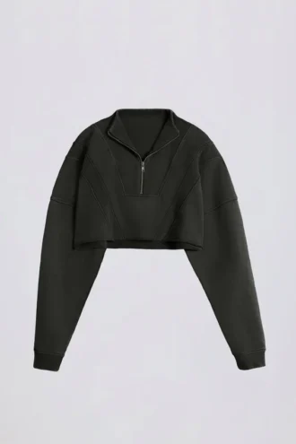 Sweat-shirt court en jersey de coton délavé à l&rsquo;acide, couleur cendré