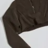 Sweat-shirt court en jersey de coton délavé à l’acide, couleur marron Sweat-shirt court en jersey de coton délavé à l’acide, couleur marron