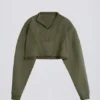 Sweat-shirt court en jersey de coton délavé à l’acide, vert clair Sweat-shirt court en jersey de coton délavé à l’acide, vert clair