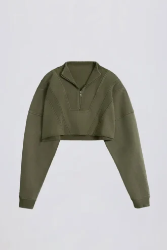 Sweat-shirt court en jersey de coton délavé à l&rsquo;acide, vert clair