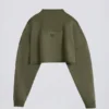 Sweat-shirt court en jersey de coton délavé à l’acide, vert clair Sweat-shirt court en jersey de coton délavé à l’acide, vert clair