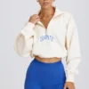 Sweat-shirt court à fermeture éclair quart de longueur, blanc Sweat-shirt court à fermeture éclair quart de longueur, blanc