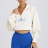 Sweat-shirt court à fermeture éclair quart de longueur, blanc Sweat-shirt court à fermeture éclair quart de longueur, blanc