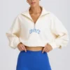 Sweat-shirt court à fermeture éclair quart de longueur, blanc Sweat-shirt court à fermeture éclair quart de longueur, blanc