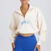 Sweat-shirt court à fermeture éclair quart de longueur, blanc Sweat-shirt court à fermeture éclair quart de longueur, blanc