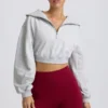 Sweat-shirt court à fermeture éclair quart de longueur, gris chiné Sweat-shirt court à fermeture éclair quart de longueur, gris chiné