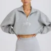 Sweat-shirt court à fermeture éclair quart de longueur, gris chiné Sweat-shirt court à fermeture éclair quart de longueur, gris chiné