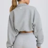 Sweat-shirt court à fermeture éclair quart de longueur, gris chiné Sweat-shirt court à fermeture éclair quart de longueur, gris chiné