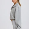 Sweat-shirt court à fermeture éclair quart de longueur, gris chiné Sweat-shirt court à fermeture éclair quart de longueur, gris chiné