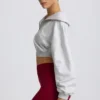 Sweat-shirt court à fermeture éclair quart de longueur, gris chiné Sweat-shirt court à fermeture éclair quart de longueur, gris chiné