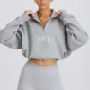 Sweat-shirt court à fermeture éclair quart de longueur, gris chiné Sweat-shirt court à fermeture éclair quart de longueur, gris chiné
