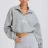 Sweat-shirt court à fermeture éclair quart de longueur, gris chiné Sweat-shirt court à fermeture éclair quart de longueur, gris chiné
