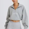 Sweat-shirt court à fermeture éclair quart de longueur, gris chiné Sweat-shirt court à fermeture éclair quart de longueur, gris chiné
