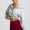 Sweat-shirt court à fermeture éclair quart de longueur, gris chiné Sweat-shirt court à fermeture éclair quart de longueur, gris chiné