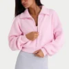 Sweat-shirt court zippé en maille côtelée, rose pâle Sweat-shirt court zippé en maille côtelée, rose pâle