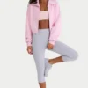 Sweat-shirt court zippé en maille côtelée, rose pâle Sweat-shirt court zippé en maille côtelée, rose pâle
