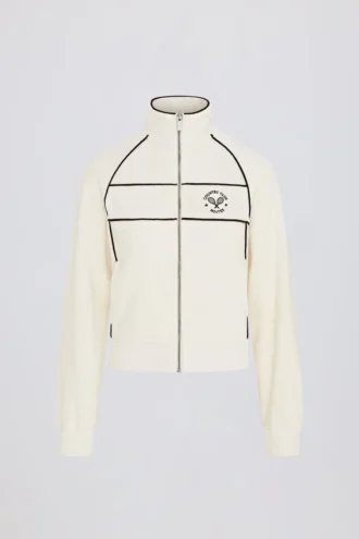 Sweat-shirt court zippé en tissu éponge ivoire