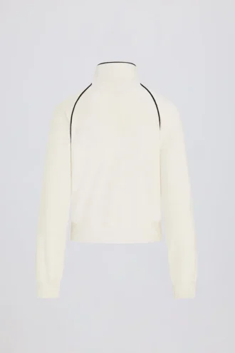 Sweat-shirt court zippé en tissu éponge ivoire